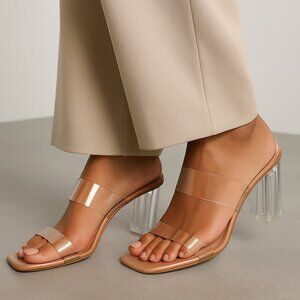 Zara Clear Strappy Vinyl Lucite Heel Sandal Slip On Mule Size 8 (EUR 9)